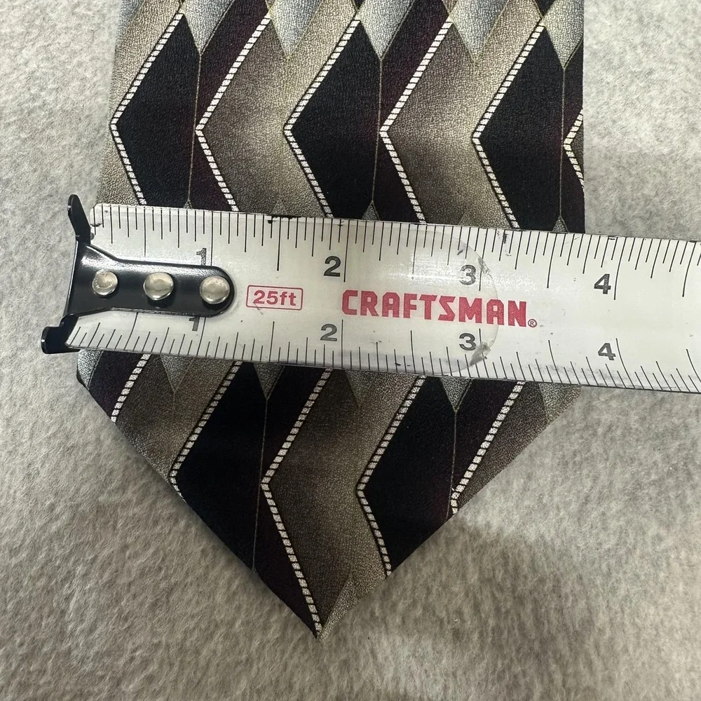 Grappa‎ Tie Mens One Size Black Gray Italian Silk Handmade USA Geometric Chevron